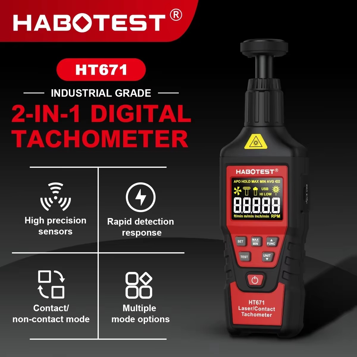 Цифровой тахометр HABOTEST HT6 – обзор и цена Industrial Laser Tachometer